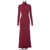 Women's Autumn Solid Color Casual High Neck Long Sleeve Slim Fishtail Dress