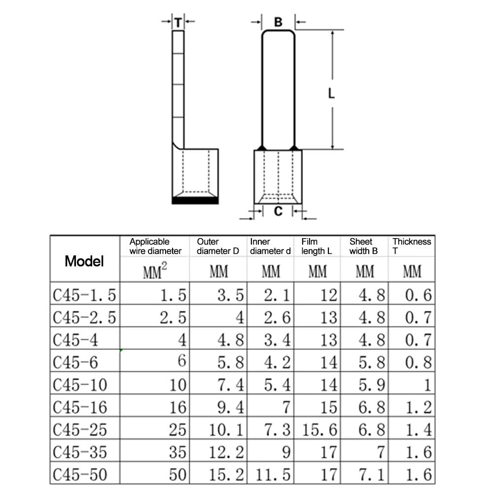 Copper Tin Plated C45 Contact Pin Pin-Shaped Cable Wire Lug Insert Crimp Terminal  Electrical