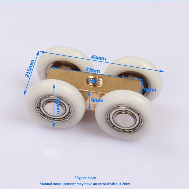 NEW 1/4Pcs Noise Reduction Shower Room Glass Wood Door With Clips Screw Sliding Door Pulley Roller Full Copper Bearing