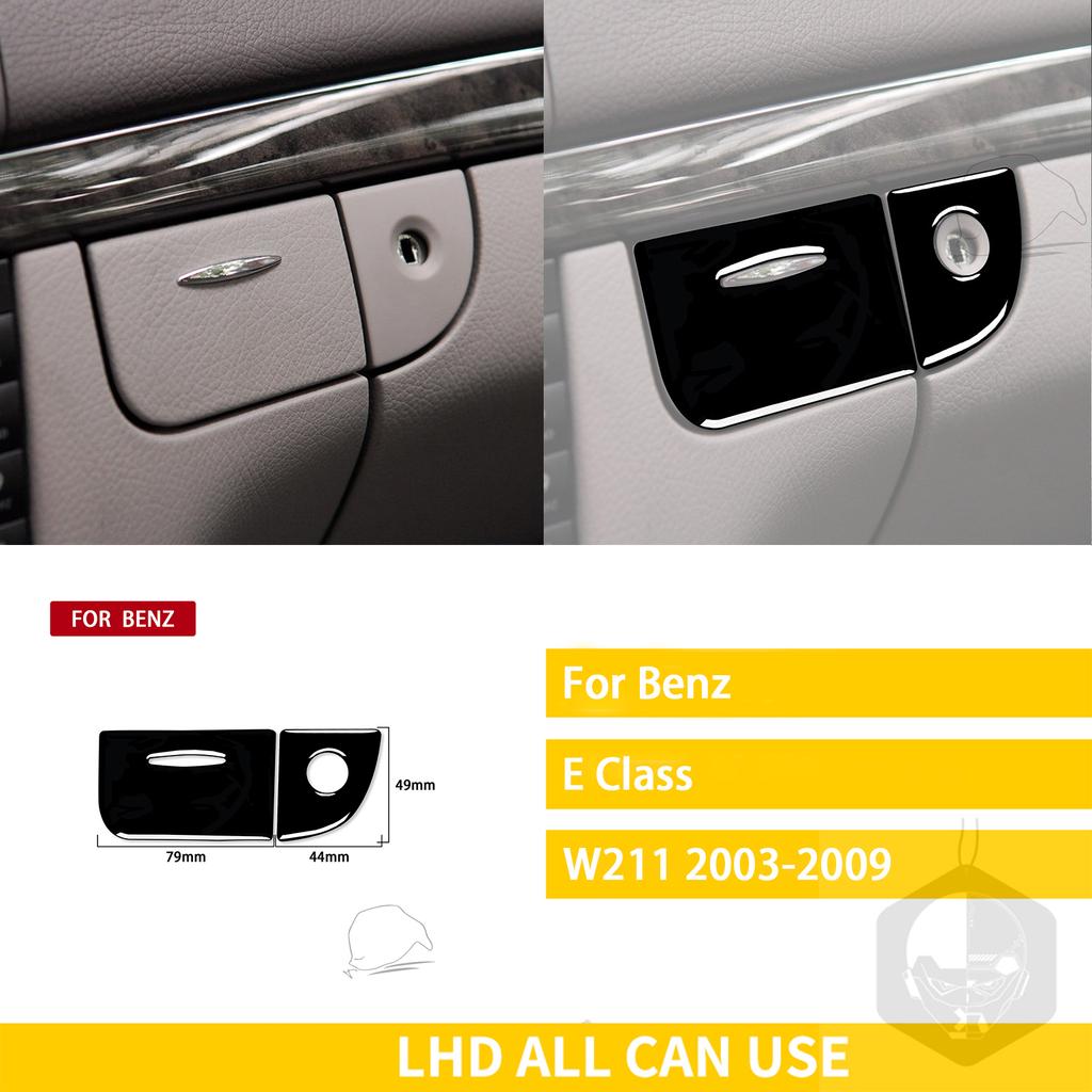 Аксессуары для Benz E Class W211 2003-2009, аксессуары для автомобиля, черный внутренний ящик для хранения, замок для ключа, накладка, пластиковая наклейка