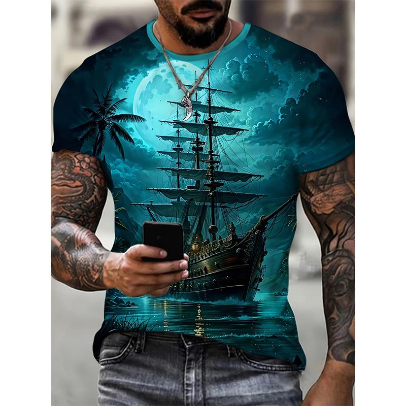 Sailing Ship Pattern T-Shirt For Men Sailboat 3D Printed Tees Summer Casual Harajuku Short Sleeve O-Neck Tops Oversized T Shirts