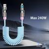 4 в 1 PD 240 Вт Быстрая зарядка Пружинный кабель USB Type C на Type C L и Кабель для передачи данных Для iPhone 15 16 Samsung Xiaomi