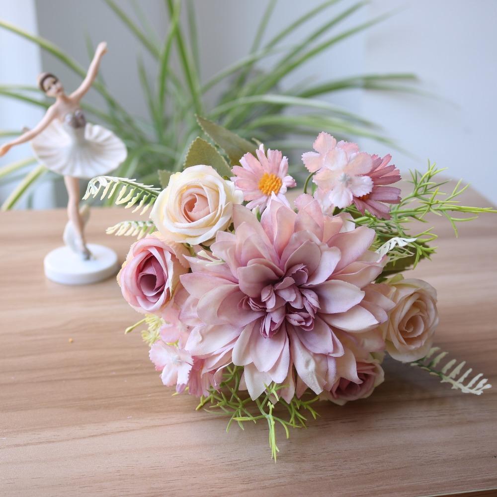 Шелковый материал Дизайн шелковых георгин и гортензий Искусственные шелковые цветы Декор для вечеринки, свадьбы, дома