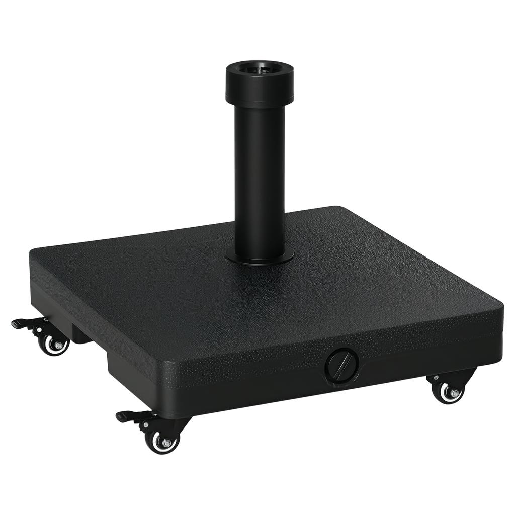 20kg Garden Parasol Base with Wheels Heavy Duty Sand or Water Filled Patio Umbrella Base for Outdoor Deck Beach Black
