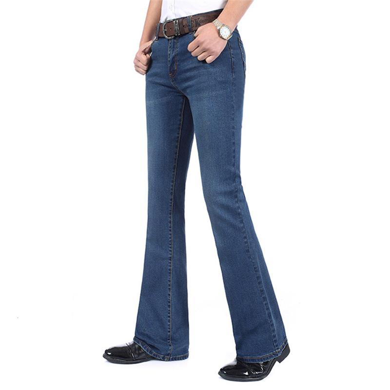 Зимние мужские джинсы большого размера с клешем, расклешенные, свободного кроя, с высокой талией, мужские дизайнерские классические джинсы из денима