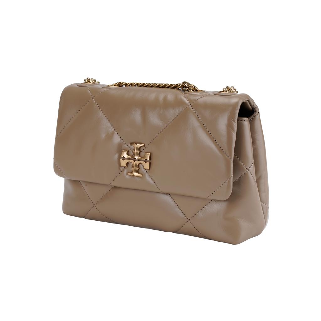 Tory Burch Kira Double T Металлические Акценты Ромбовидная Стежка Наппа Кожаная Ручная Сумка Через Плечо Маленькая Женская Сумка Серо-Коричневый Дуб 154706-250