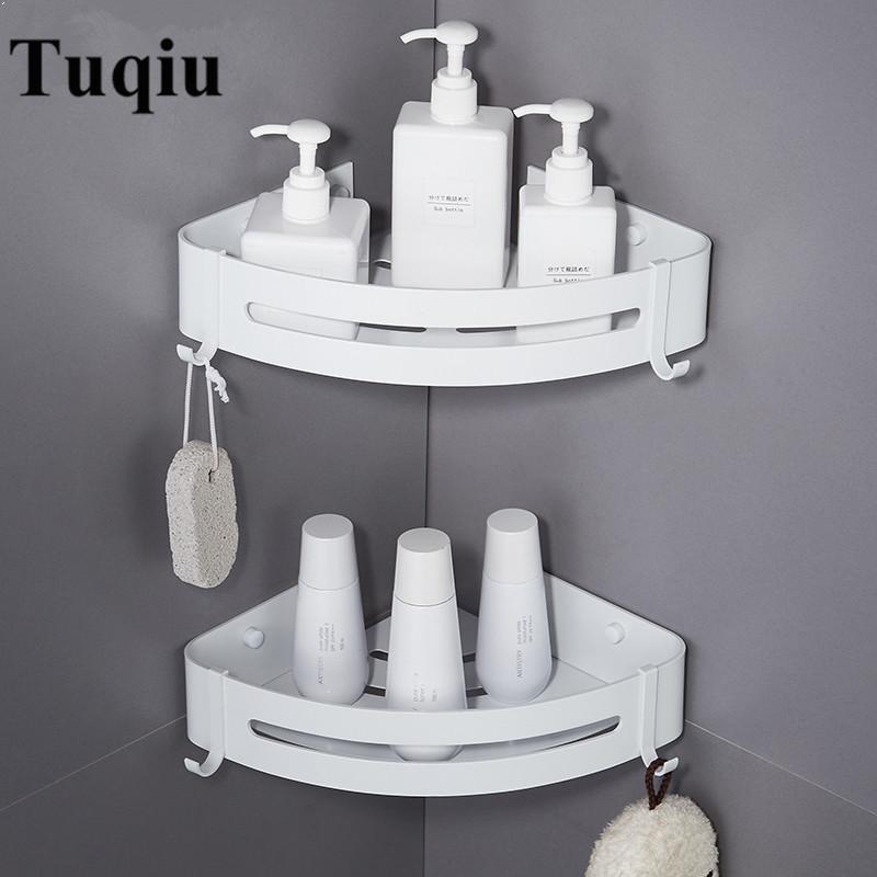 Угловая полка для ванной комнаты Tuqiu, настенная, белая, алюминиевая, полка для душа, держатель для шампуня, держатель для корзины, угловая полка