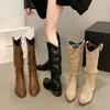 Thick Heel Vintage Brown V-Mouth Pile Tall Boots Women's Shoes 2025 Autumn Pointed Western Cowboy Boots