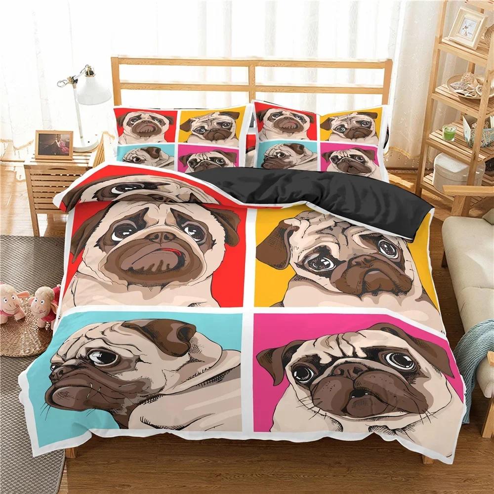 Luxury New 3D Print Cute Animal Bedding Set Cartoon Pug Dog Duvet Cover Sets King Twin Single Size Polyester Quilt Cover
