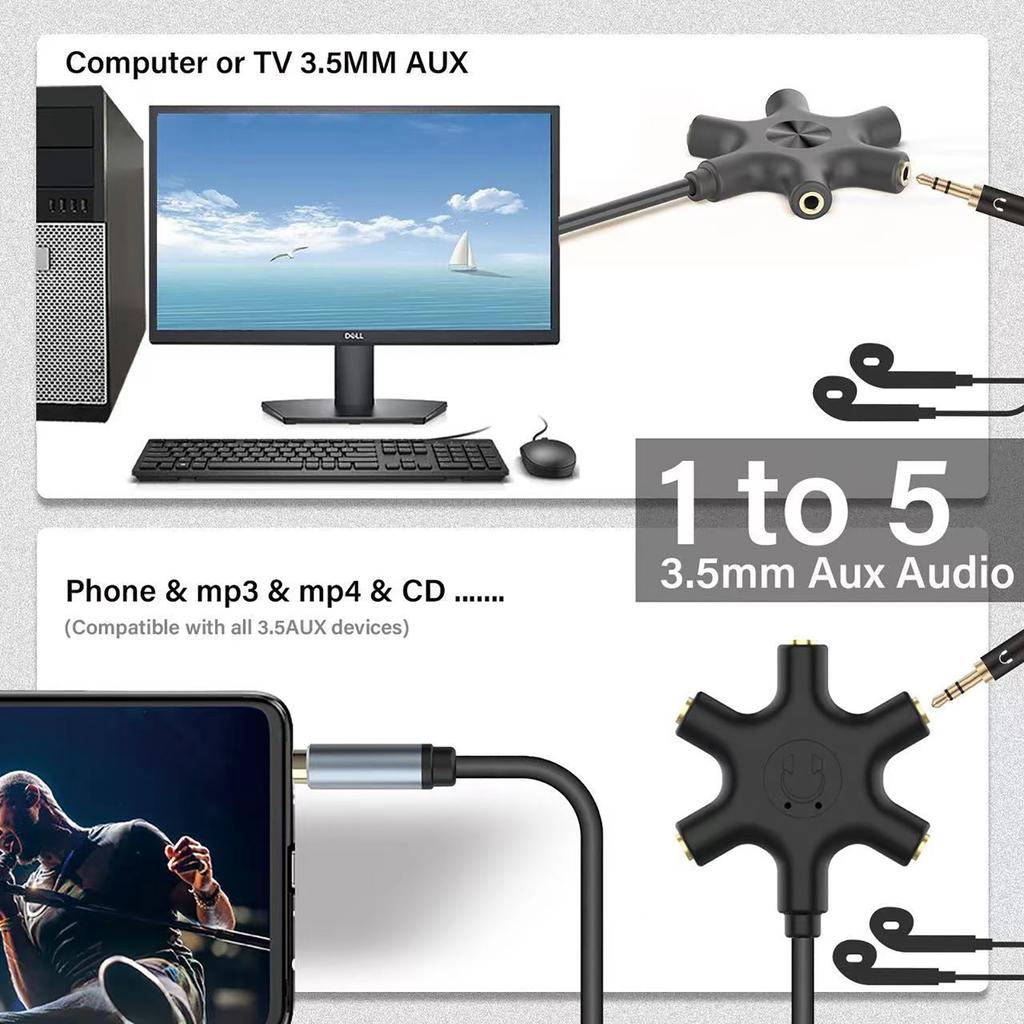 Разветвитель для наушников 3,5 мм, разветвитель для наушников «папа-мама», 5-портовый адаптер для гарнитуры для смартфонов, ноутбуков, ПК
