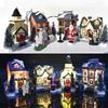 10-Piece Light-Up Christmas Cottage Ornament Set with Santa Claus