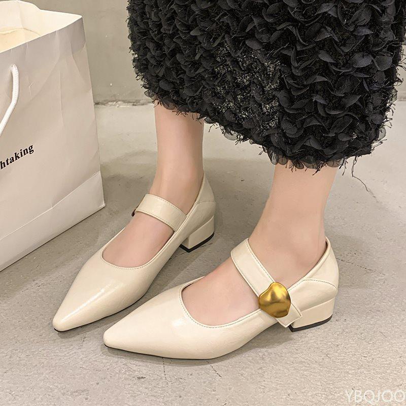 Fashion Vintage Pointed Toe Strap Follow-up Shoes for Spring 2025 New French Style Mary Jane Small Leather with Soft Sole Le Fu Shoes