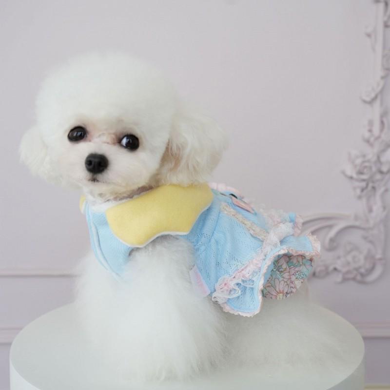 Winter Dog Dress Small Breeds Princess Style Cotton Blend Skirt With Ruffled Hem Floral Collar