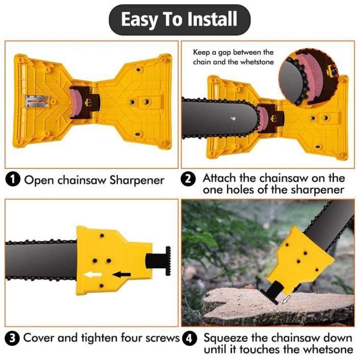 2windeal® Affûteur de de tronçonneuse affûtage PR lame de scie à chaîne avec 4 Pierre à Aiguiser Nouvelle Génération