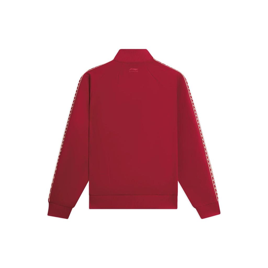 Li-Ning Модная спортивная серия, куртка на молнии с принтом китайских иероглифов и воротником-стойкой, куртка унисекс, красная AFDSC59-1