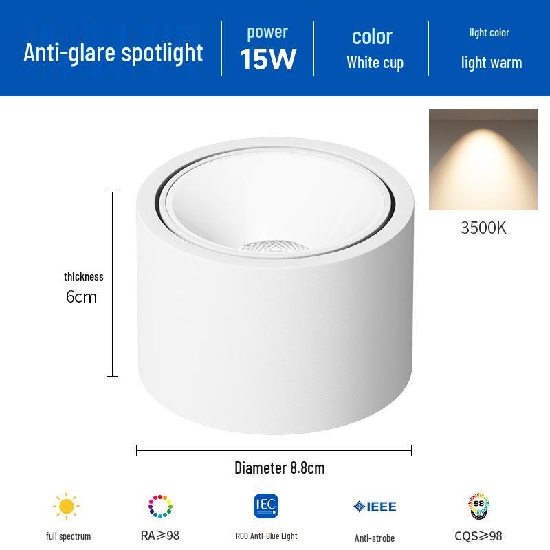 Ultra-Thin Adjustable Angle Anti-Glare Bullseye Spotlight for Living Room Ceiling