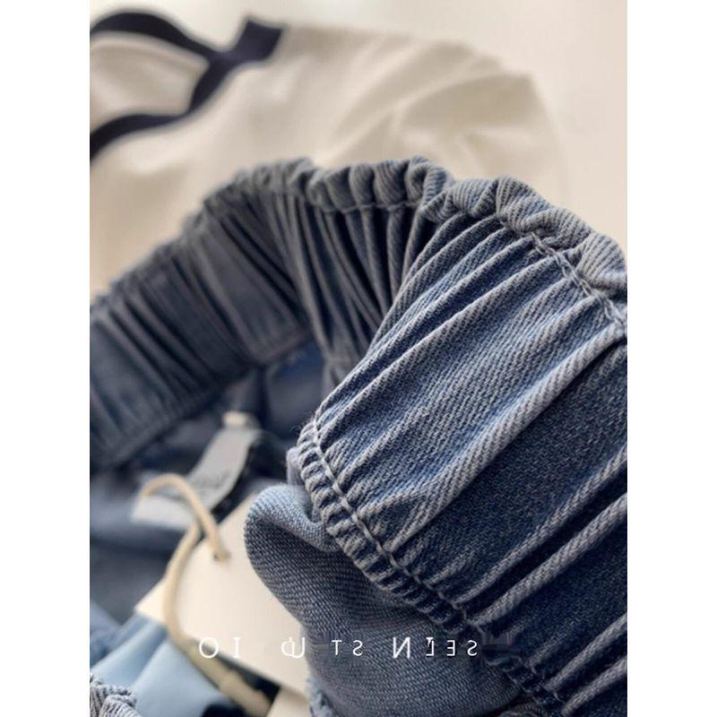 150.00kg Plus Size Women's Clothing Drape Lyocell Jeans Women's Plus Size Ladies Summer Thin Elastic Waist Ice Silk Straight-leg Pants