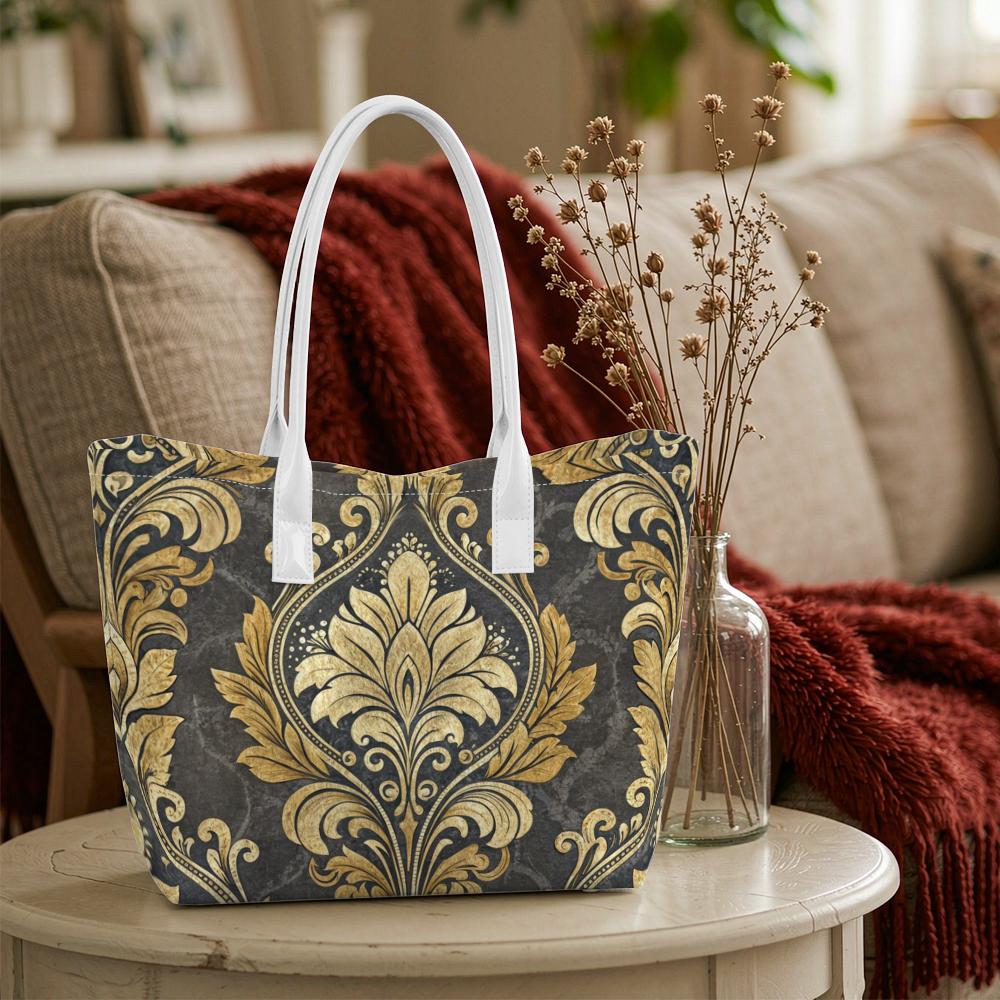 Elegant Gold Pattern Tote Bag Luxury Vintage Handbag for Women Stylish Daily Use