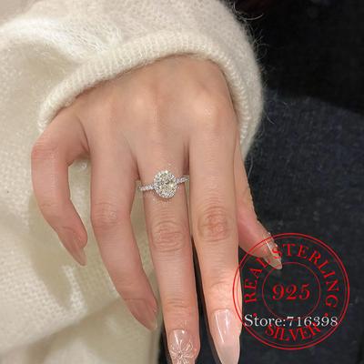 925 Sterling Silver AAA+ Egg Zircon Crystal Finger Rings for Women Fashion Wedding Engagement Party Charm Jewelry