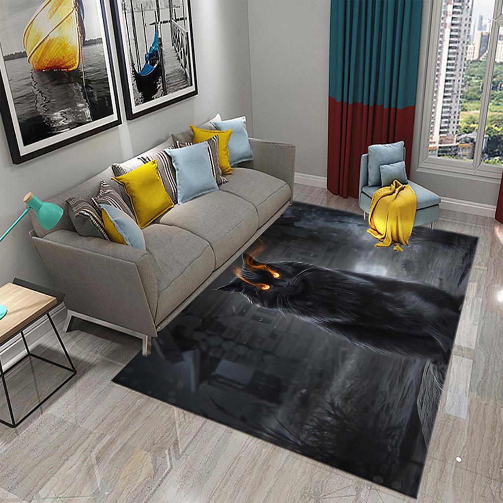 Коврик для спальни, коврик для ванной комнаты, домашний декор, нескользящий дверной коврик, милый загадочный ковер с черным котом, ковер для гостиной