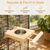 Stainless Steel Parrot Feeding Bowl Wooden Perch Stand Stainless Steel Water Feeder  For Parakeets