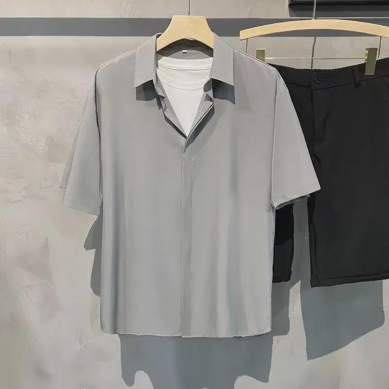 Мужская рубашка в японском стиле из высококачественного шелка Ice Silk Drape - летняя, с коротким рукавом, свободный крой