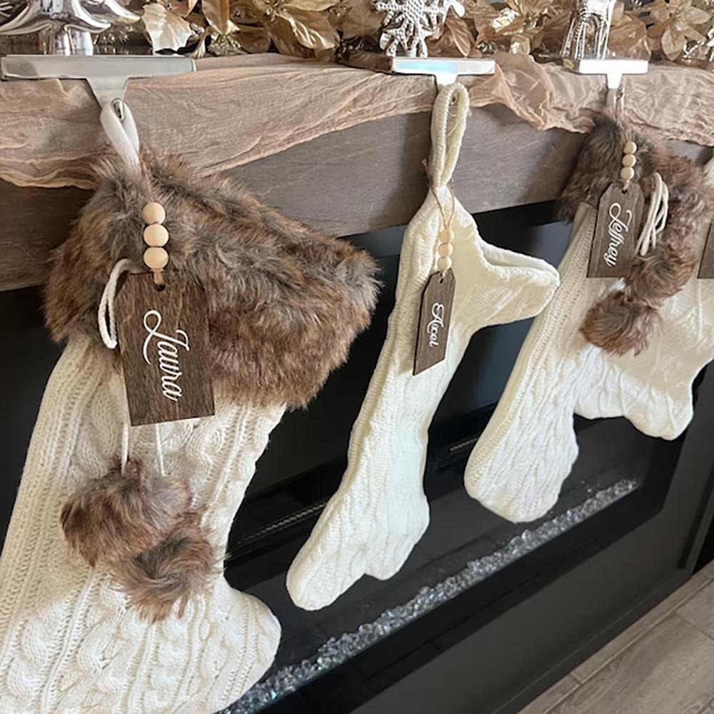 Personalized 3Pcs Wooden Stocking Tag Christmas Stocking Name Tags Farmhouse Present Tags Farmhouse Xmas Fireplace Tree Decor