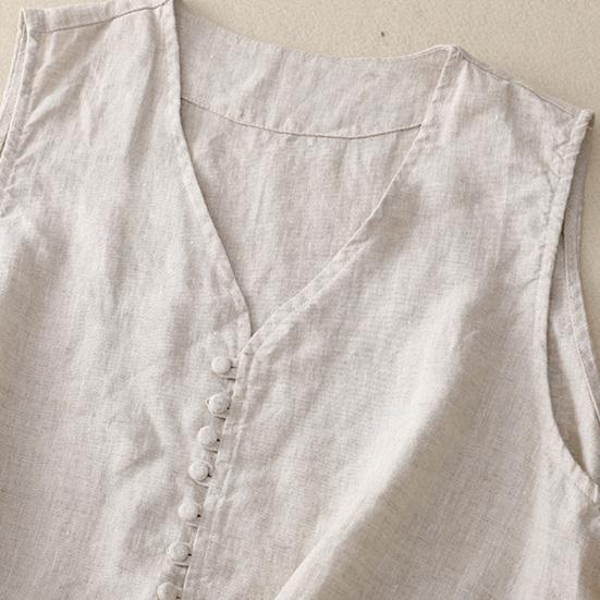 Хлопково-льняной жилет для женщин летний без рукавов кардиган повседневный на пуговицах короткая куртка