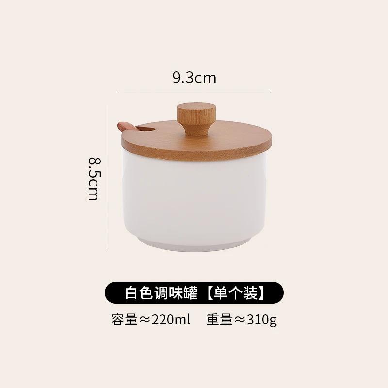 Керамическая банка для приправ с крышкой из бамбука и дерева, с ложкой, банка для специй, солонка, сахарница, банки для перца, набор кухонных приправ
