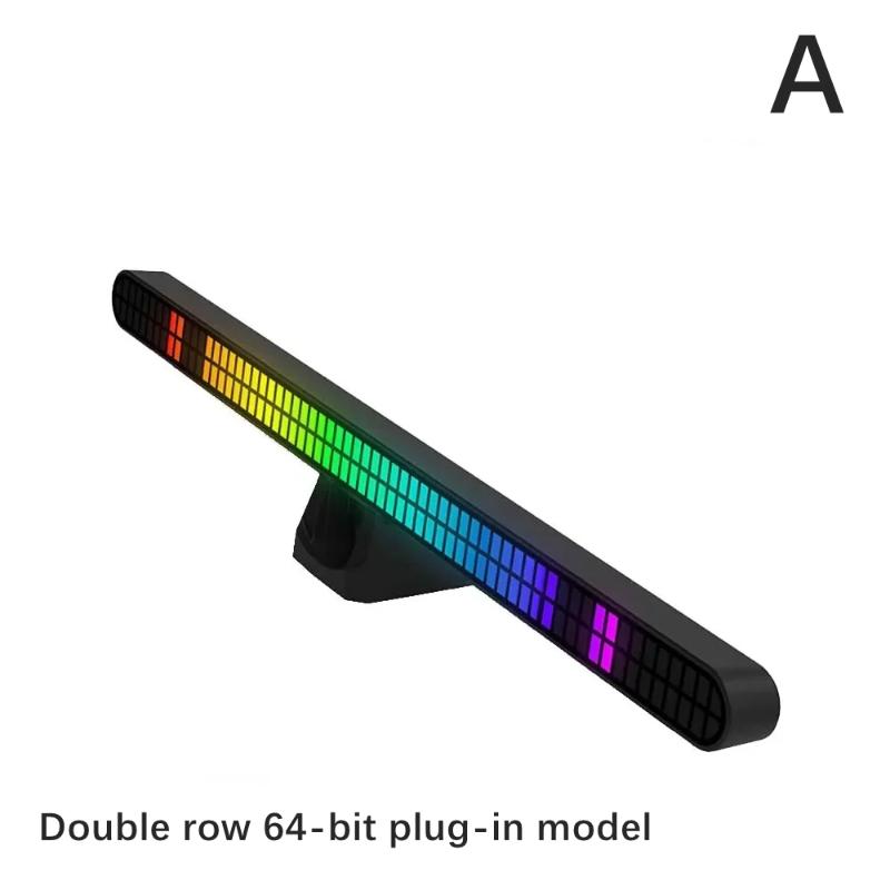 30Cm Double-Row 64Bit Rgb Pickup Led Bar Rechargeable Magnetic Install Music Rhythm Light Car Atmosphere Lighting Desktop Light