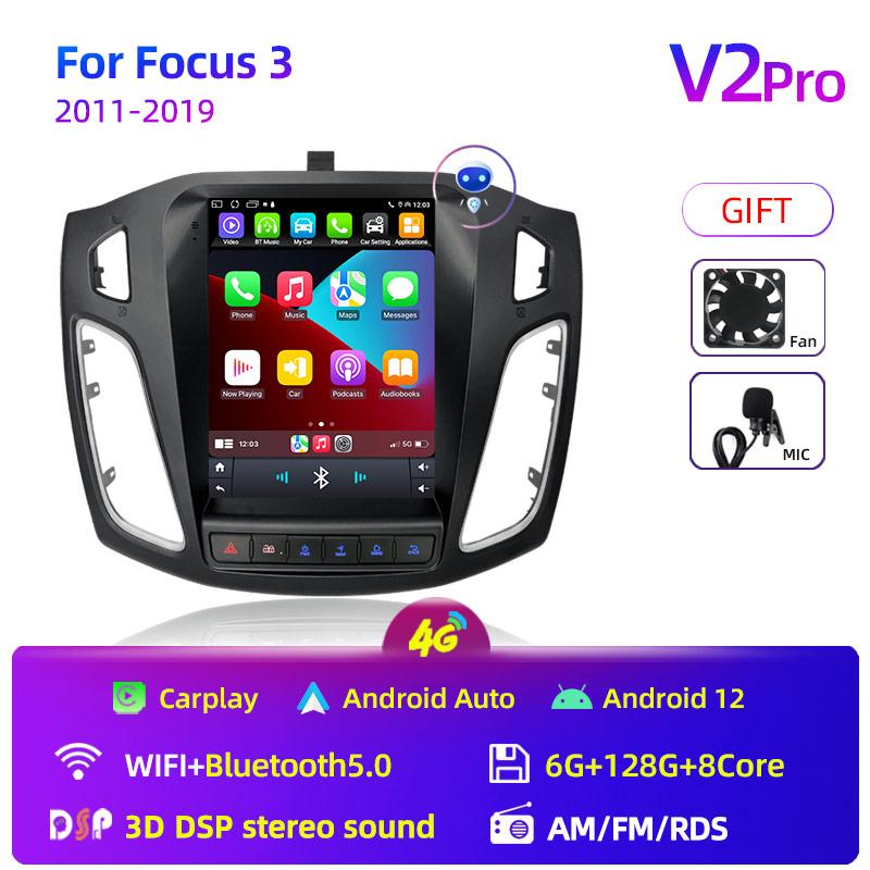 8Core 2 Din Android 12 автомобильный радиоприемник для Ford Focus 3 Mk 3 2011 2012 - 2019 мультимедийный видеоплеер 2Din Carplay Auto Stereo DVD