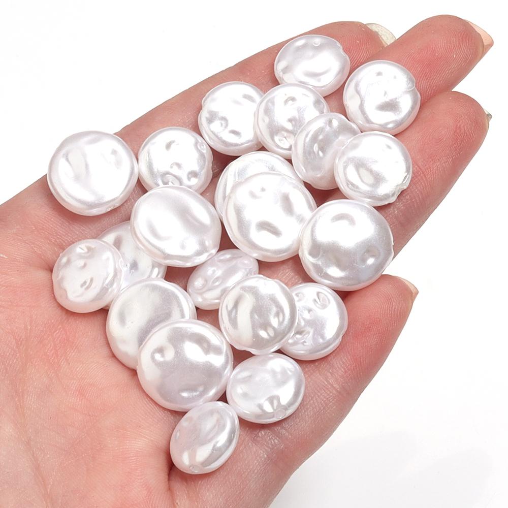 10 12 14 16 18mm ABS Imitation Pearl White Flat Round Beads For Jewelry Bracelet Making Charm Loose Spacer Beads DIY Accessories