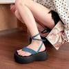 Женские сандалии на платформе и танкетке, модные сандалии с клипсой для пальца, женские трендовые элегантные джинсовые сандалии на ремешках, римские сандалии, сандалии женские