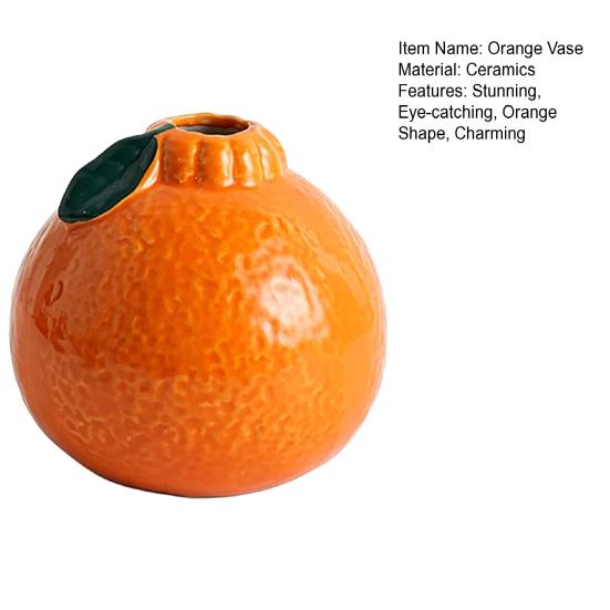 Orange Shaped Decorative Ceramic Bud Vase, Modern Fruit Design Small Hydroponic Planter for Home, Room, Office, Tabletop Decor