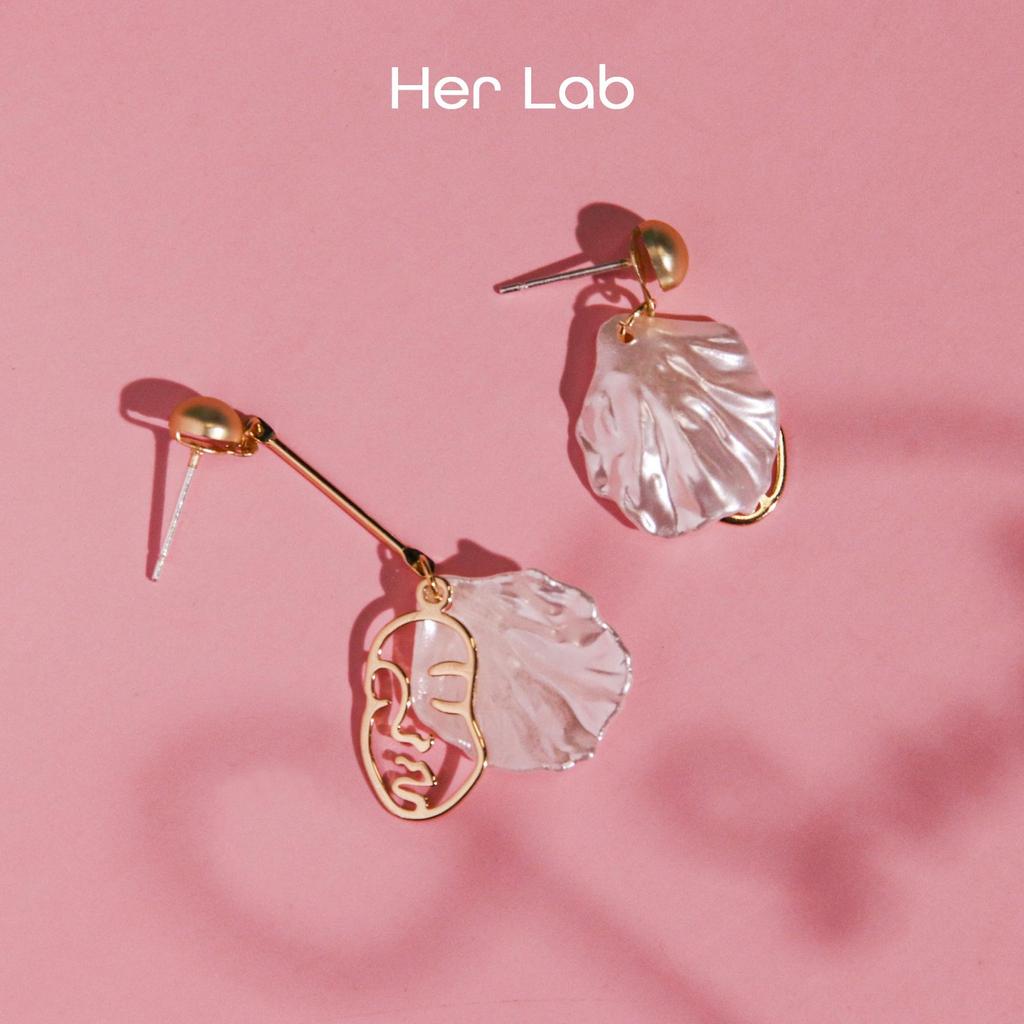 Her Lab | Двойные овальные серьги из желтого золота 14 карат, женская подвеска-серьга с позолотой премиум-класса, асимметричная корейская подвеска