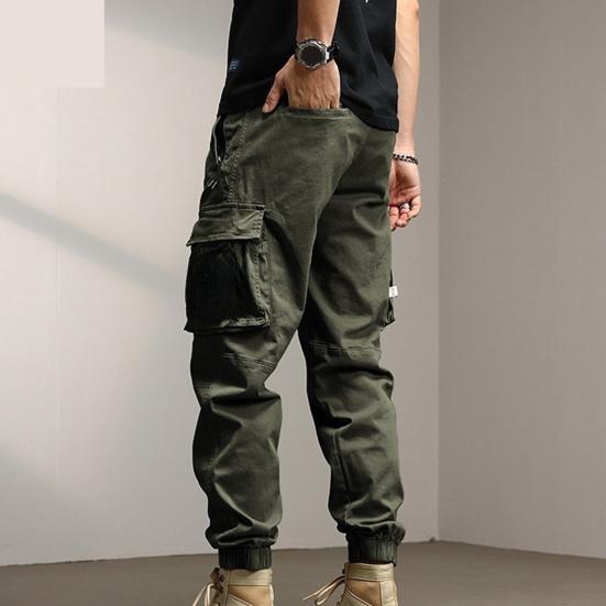 Мужские брюки-карго с ремешками на щиколотке, свободные однотонные брюки с несколькими карманами, мягкие дышащие шнурки с эластичной резинкой на талии, повседневные спортивные мужские спортивные штаны, длинные брюки