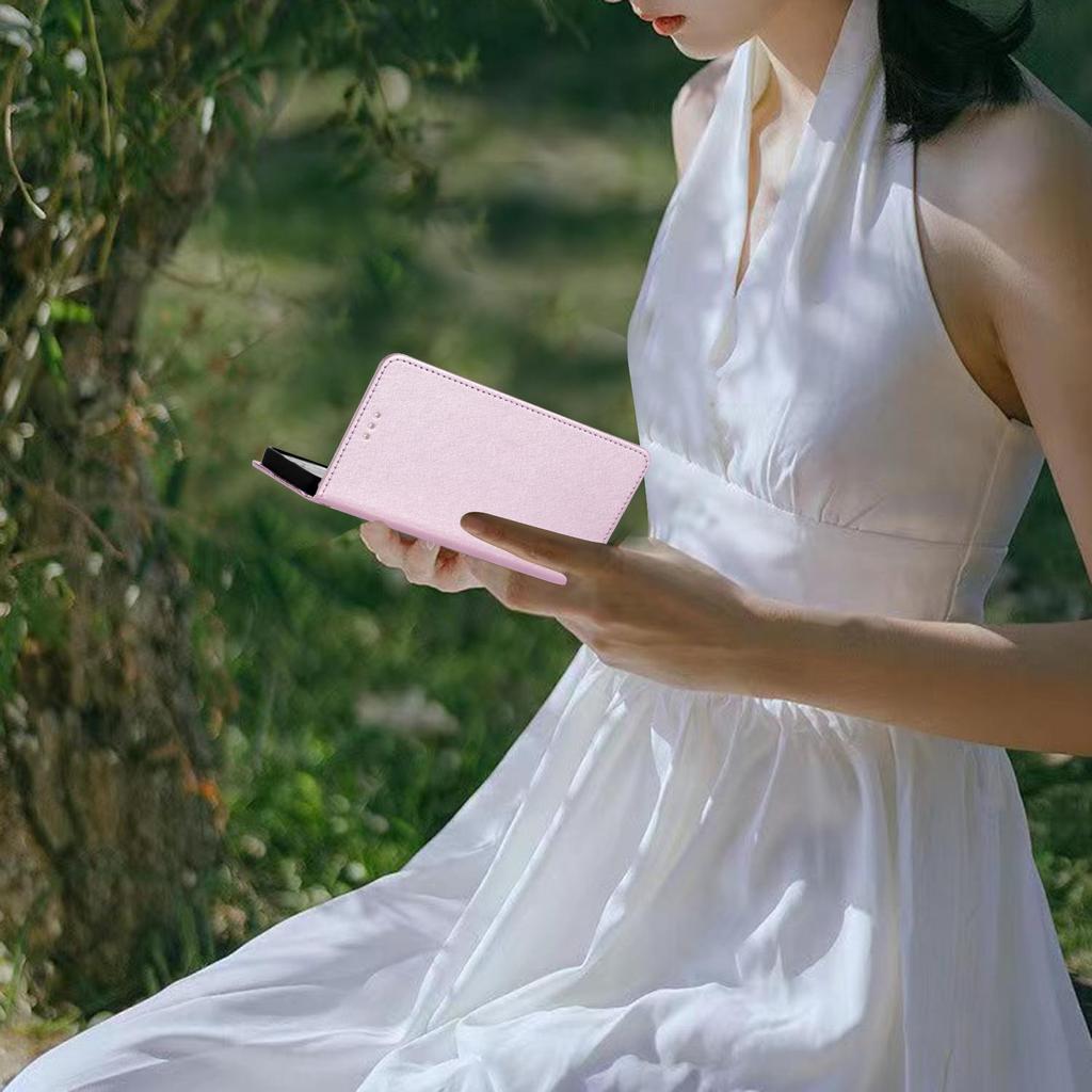 Classics Smooth Silk Leather Phone Wallet Case Book Kickstand For iPhone Samsung Xiaomi Redmi Google Moto Pro Solid Girls Magnetic Card Flip Cover Bag