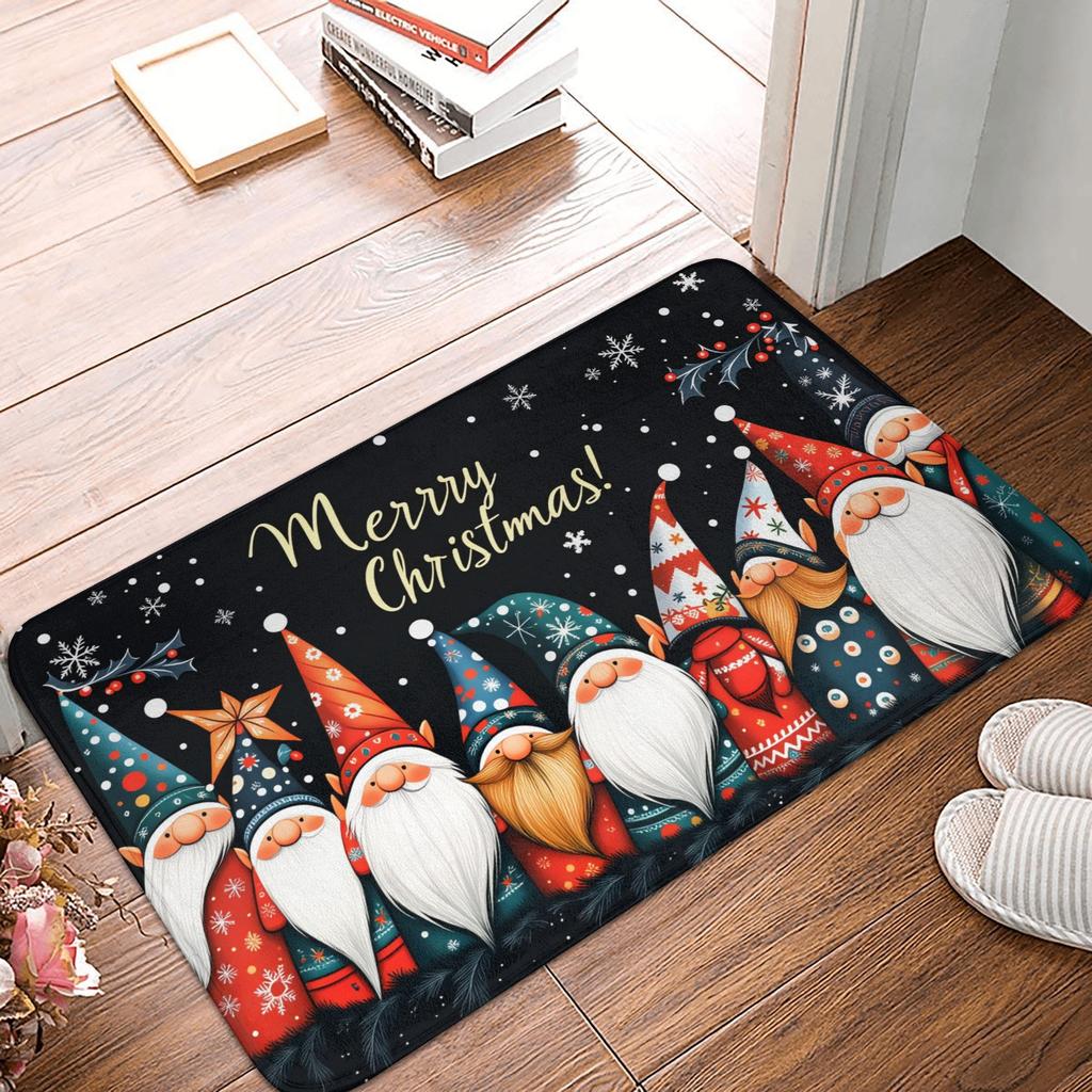 Snowman Pattern Merry Christmas Doormat Non-Slip Entrance Kitchen Bath Door Floor Mat Toilet Carpet Rug