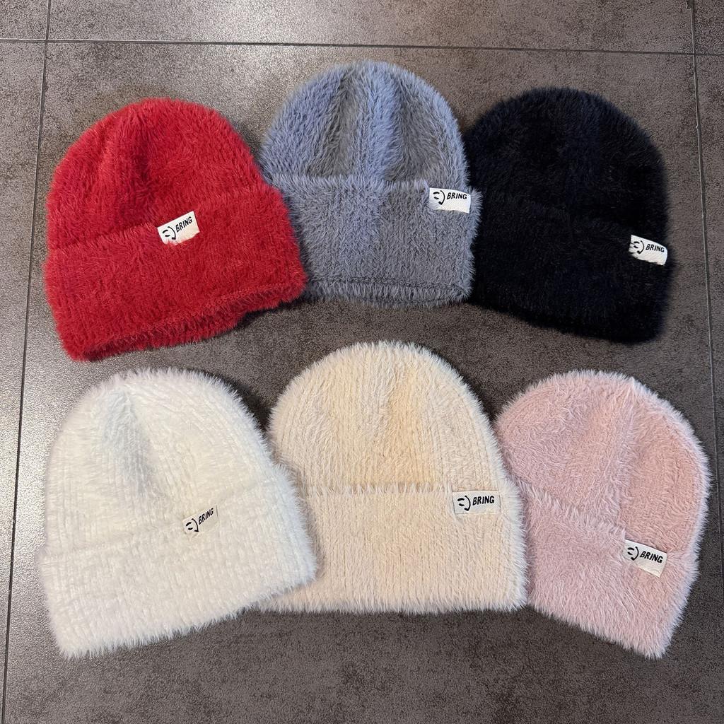 Женская вязаная шапка-бини с теплым дышащим норковым полотном для повседневной носки