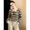 La Chapelle Hollow-Out Striped Long-Sleeve Knit Tee