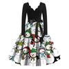 Women's Casual Fashion V-neck Long Sleeved Retro Christmas Print Retro Dress Autumn