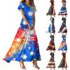 Женское повседневное платье с принтом флага Дня независимости, V-образным вырезом, короткими рукавами и высокой талией