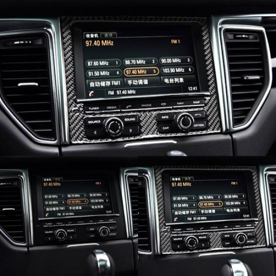 Real Carbon Fiber Center Console Navigation Frame Cover For Porsche Macan 14-21