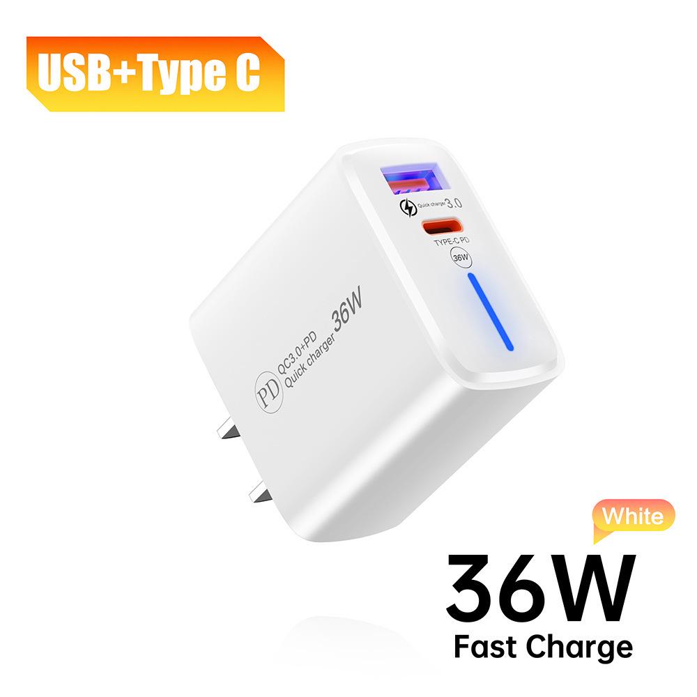 Быстрое USB-зарядное устройство PD36W QC3.0+PD для Apple, Huawei и Android-устройств (Порты A+C)