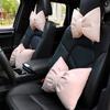 Car Leather Headrest Waist Pillow Cushion Cute Bow Backrest Pad Comfortable Neck Pillow Women's Auto Luxury Interior Accessories