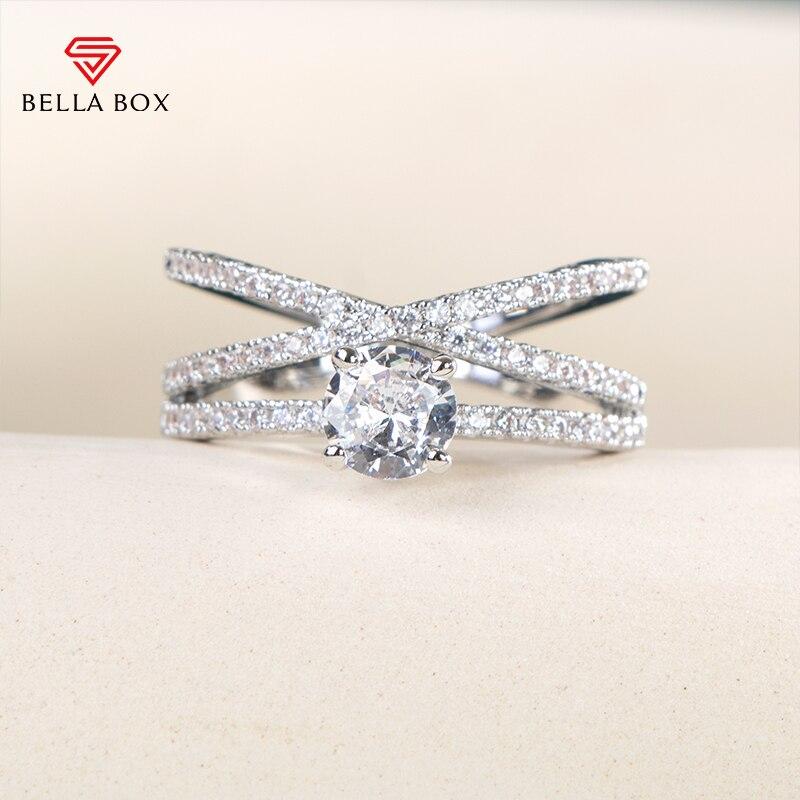 BELLA BOX Женское обручальное кольцо с красивым геометрическим узором и романтическим пасьянсом с микропрокладкой, женское кольцо