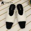 Black White Mixed Color Fur Slippers Women Wool Mules Winter Warm Plush Shoes Female Cozy Pantuflas Cover Toe Fleeces Slides
