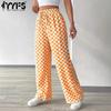 Women's Fashion Casual Plaid Print High Waist Trousers Pants & Capris