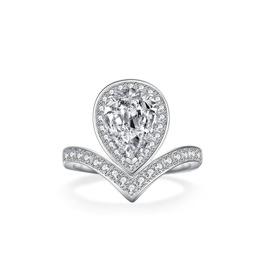 Elegant Women's S925 Silver Moissanite Ring with Irregular Pear-Shaped 2 Carat Diamond Design