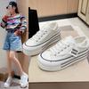 Новые повседневные парусиновые туфли на платформе, увеличивающие рост, женские летние верхние белые кроссовки, сандалии без шнуровки, вулканизированная обувь